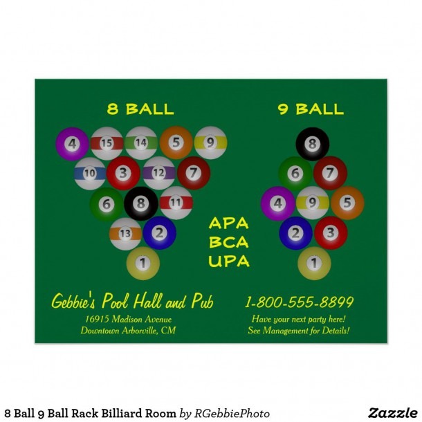 8 Ball 9 Ball Rack Billiard Room Poster