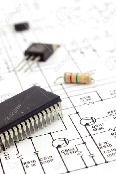 Electronic Components On A Schematic Diagram Background  Stock