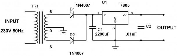 5v Power Supply Using 7805 Voltage Regulator With Design
