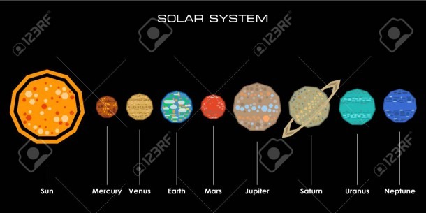 Concept Of The Solar System From Simple Shapes On Dark Background