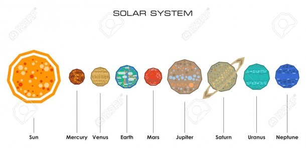 Concept Of The Solar System From Simple Shapes On White Background