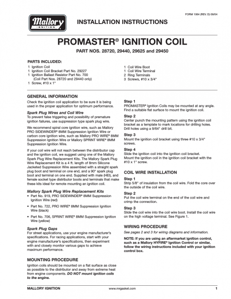Mallory Ignition Mallory Promaster Ignition Coil