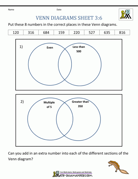 Venn Diagram Worksheets 3rd Grade