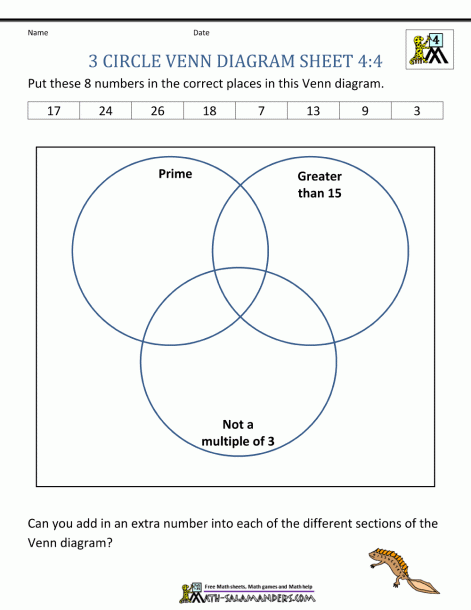 Venn Diagram Worksheet 4th Grade