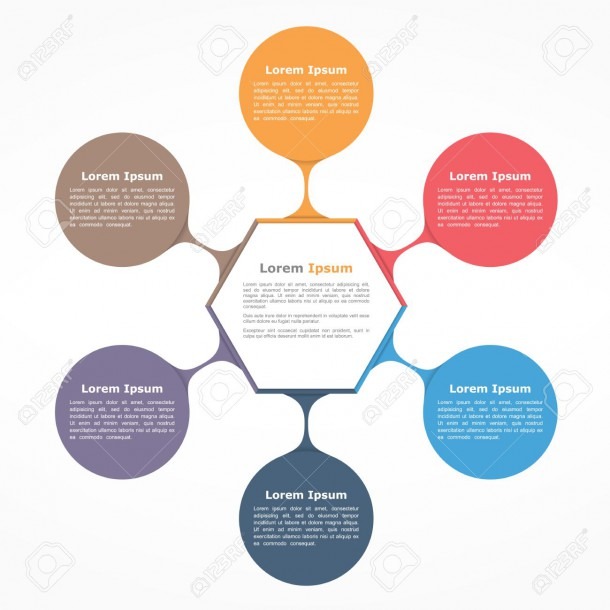 Circle Diagram With Six Elements With And Text, Flow Chart