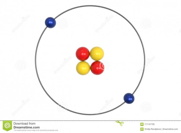 Helium Atom Bohr Model With Proton, Neutron And Electron Stock Helium Atom Bohr Model With Proton, Neutron And Electron Stock