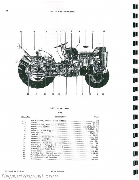 Massey Ferguson Mf 35 Gas Diesel Tractor Parts Manual