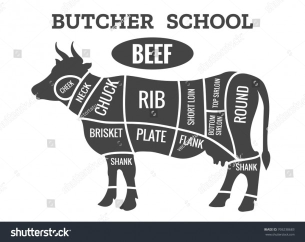 Cow Butcher Diagram Cutting Beef Meat Stock Vector (royalty Free
