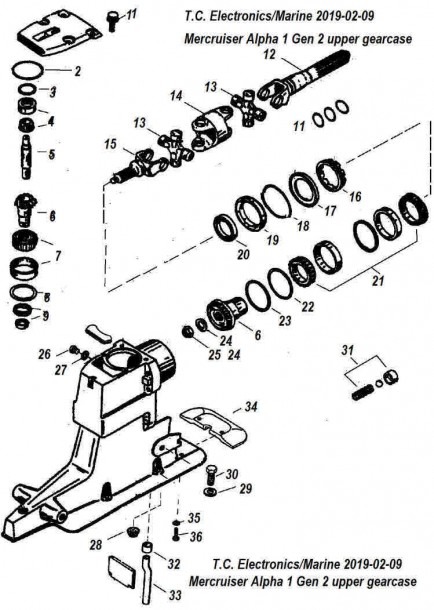 Alpha 1 Gen 2 Upper Gearcase Parts Drawing 1